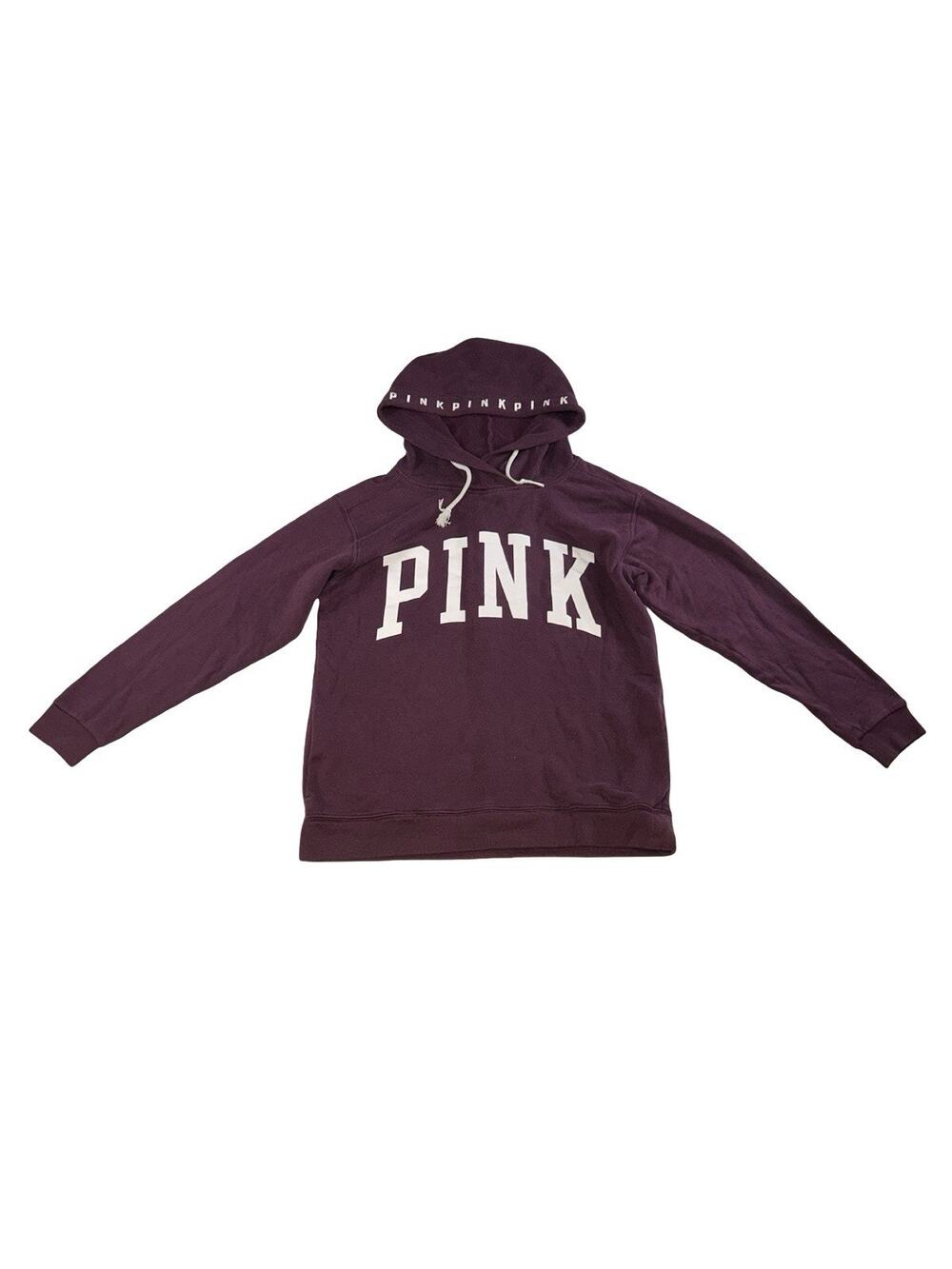 PINK Victoria’s Secret Women’s Small Burgundy Pullover Hoodie Spellout Logo